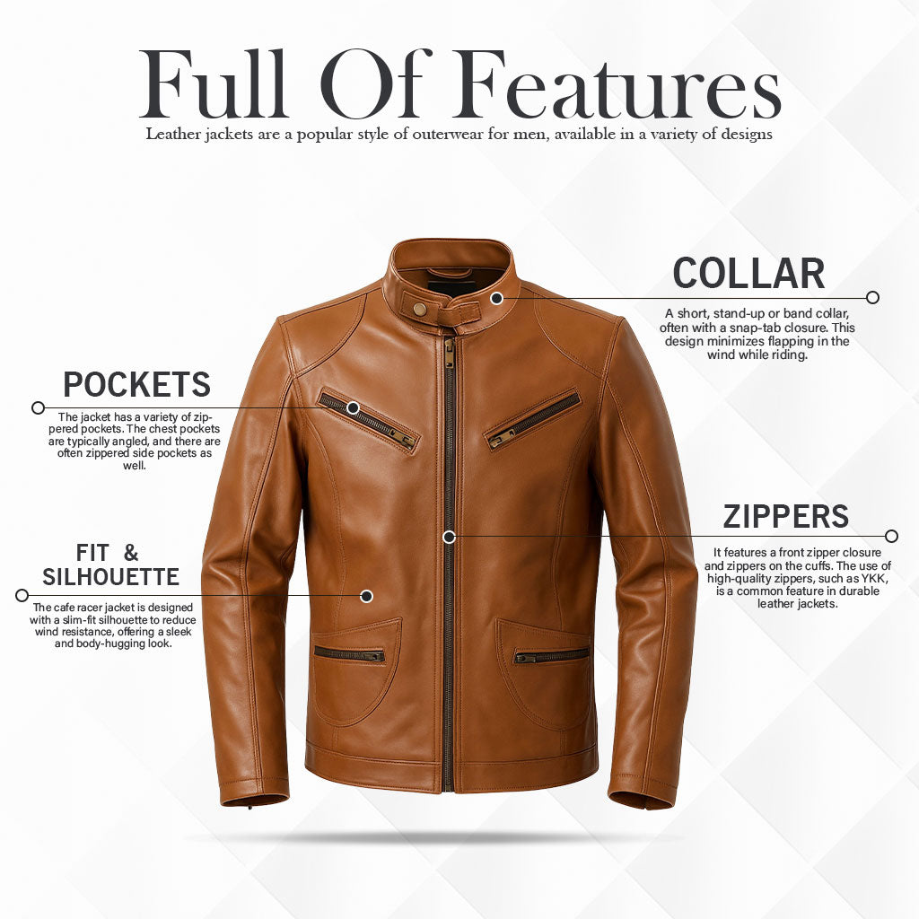 Buy Men’s Racer Brown Leather Jacket – Sleek Design, Premium Craftsmanship & Road-Ready Durability