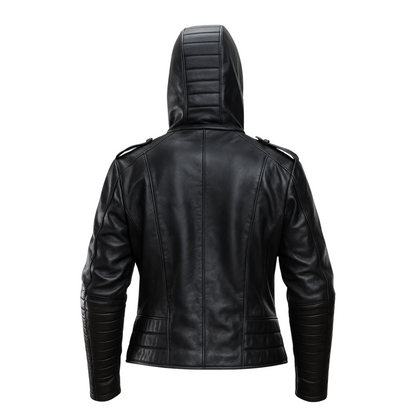 Buy Quilted Black Motorcycle Hooded Unisex Real Leather Jacket – Premium Biker Outerwear for All-Season Comfort, Rugged Durability & Timeless Road-Ready Style