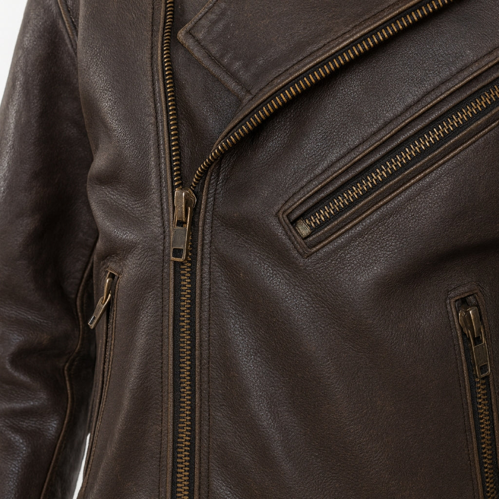 Buy High Quality Men’s Motorcycle Leather Jacket – Waterproof, Windproof Biker Coat with Regular Zipper, Plus Size Fit & Street-Style Edge