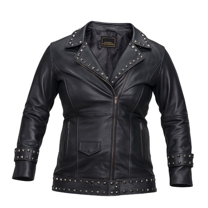 Buy Women’s Lapel Zipper Leather Jacket – Punk Rivet Oversized PU Biker Coat, Stylish Motorcycle Jacket & Short Leather Outerwear for Women