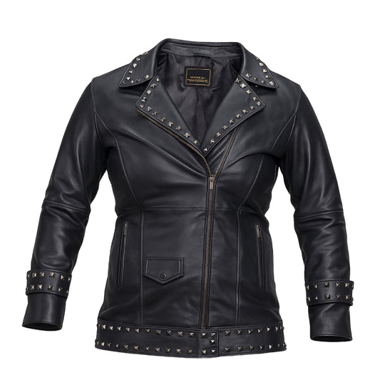 Buy Women’s Lapel Zipper Leather Jacket – Punk Rivet Oversized PU Biker Coat, Stylish Motorcycle Jacket & Short Leather Outerwear for Women