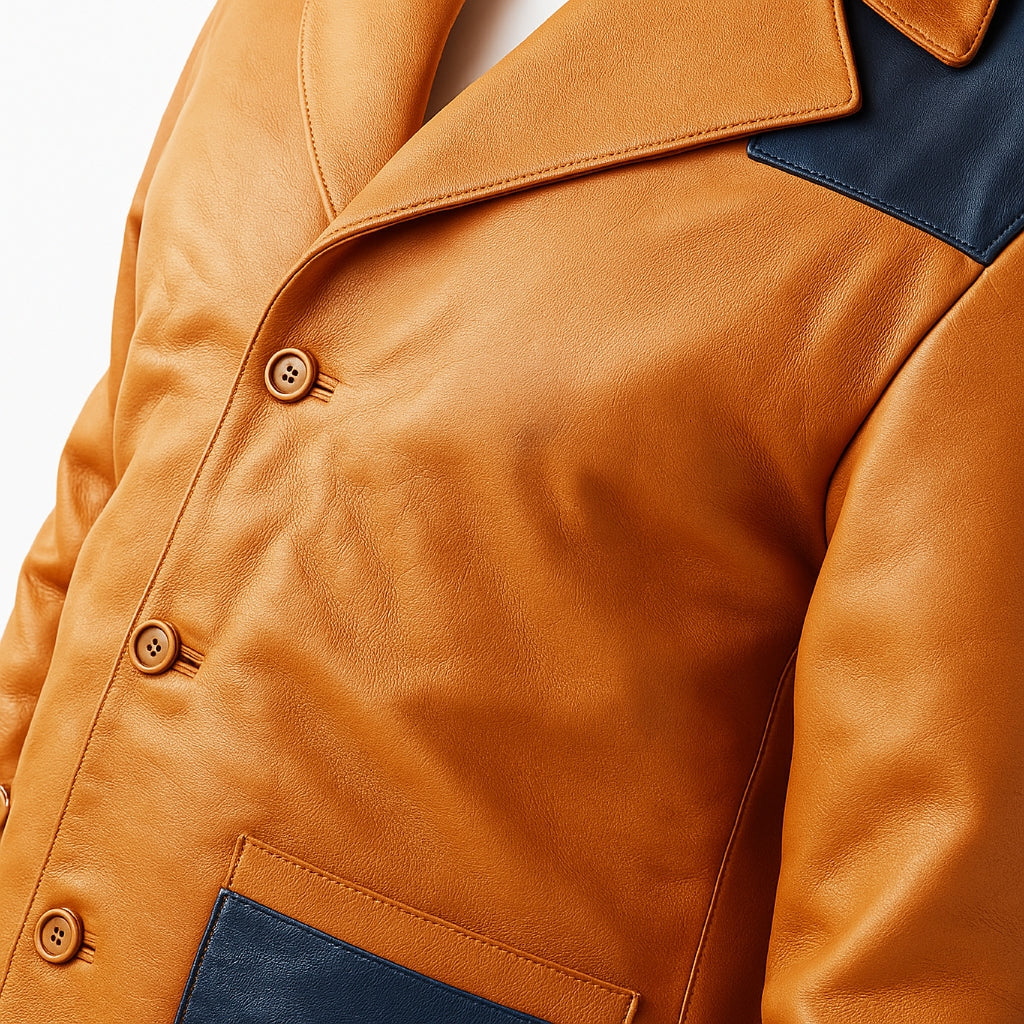 Buy Men’s Western Leather Blazer – Genuine Brown & Blue Leather Jacket for Timeless Western Style, Everyday Comfort, Year-Round Versatility & Rugged Durability