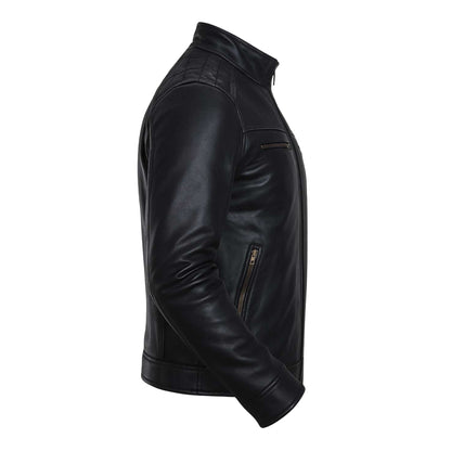 Buy Men’s Black Leather Jacket with Shoulder Pads – Rugged Protection & Tailored Everyday Style