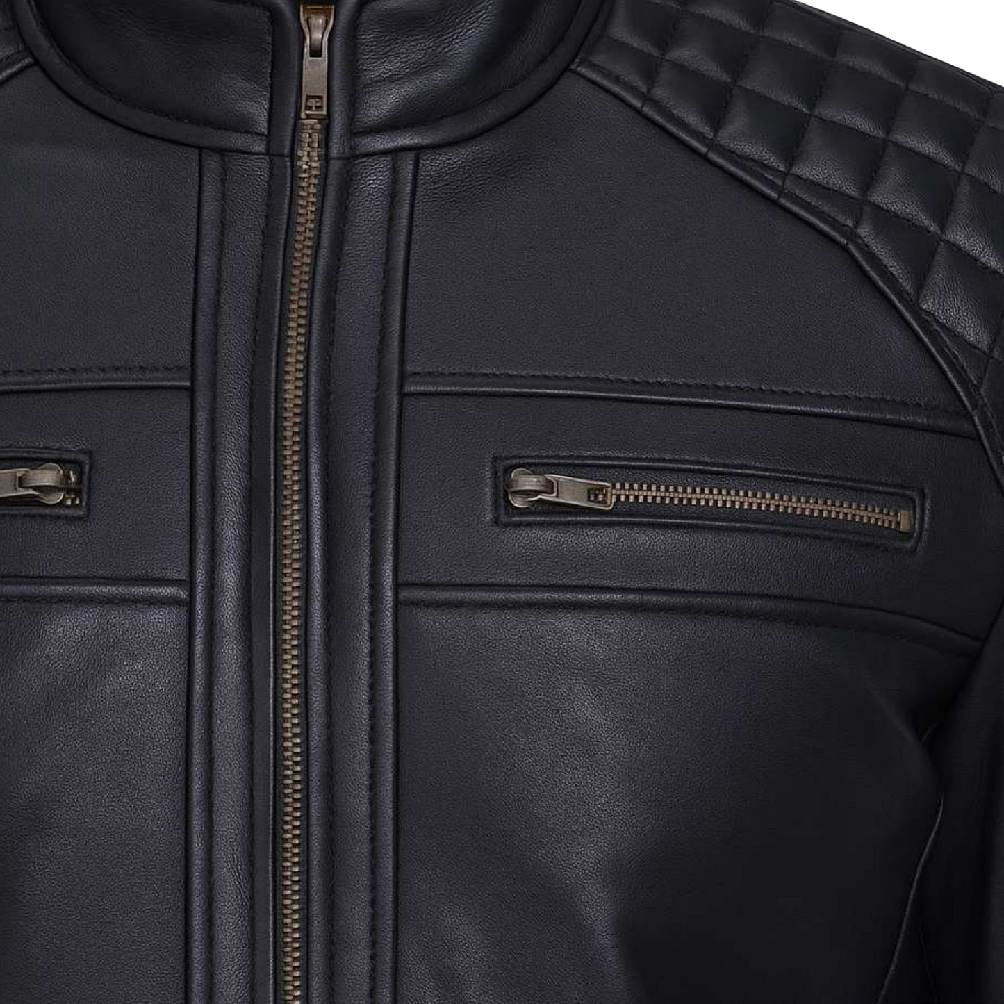 Buy Men’s Black Leather Jacket with Shoulder Pads – Rugged Protection & Tailored Everyday Style