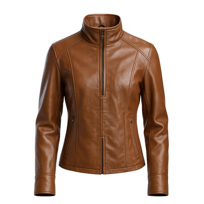 Buy Women's Brown Bomber Leather Biker Jacket – Genuine Leather for Timeless Style, Everyday Comfort & All-Season Wear