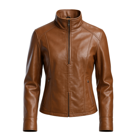 Buy Women's Brown Bomber Leather Biker Jacket – Genuine Leather for Timeless Style, Everyday Comfort & All-Season Wear