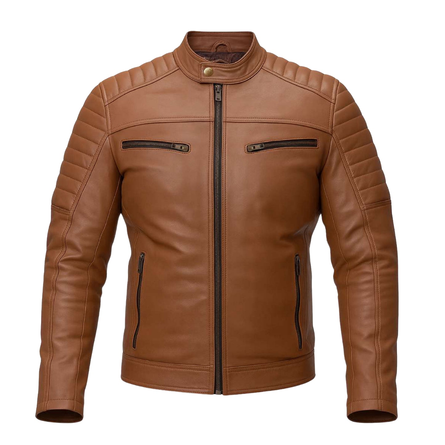 Buy Brown Leather Jacket with Shoulder Pads – Rugged Protection & Refined Everyday Style