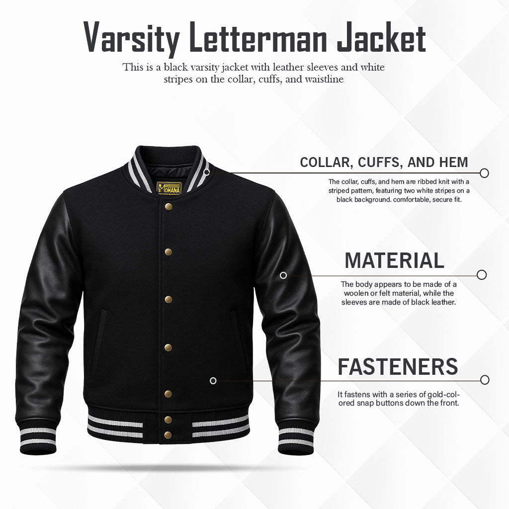Buy Black Varsity Letterman Jacket – Premium Unisex Leather Outerwear with Classic Collegiate Style & Modern Comfort