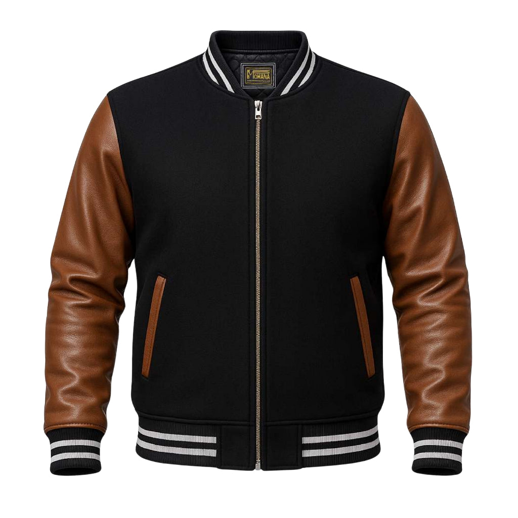 Buy Baseball Varsity Jacket with Brown Leather Sleeves – Premium Unisex Collegiate Outerwear