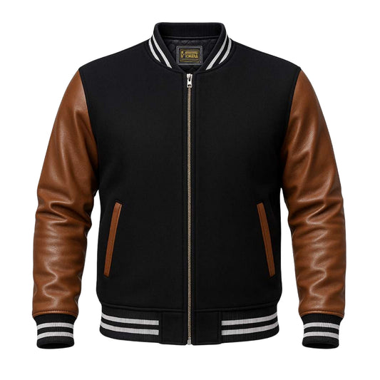 Buy Baseball Varsity Jacket with Brown Leather Sleeves – Premium Unisex Collegiate Outerwear