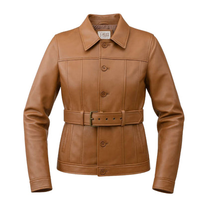 Buy Women’s Brown Leather Trench Coat – Classic Longline Design with Timeless Elegance & Premium Comfort