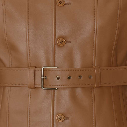 Buy Women’s Brown Leather Trench Coat – Classic Longline Design with Timeless Elegance & Premium Comfort