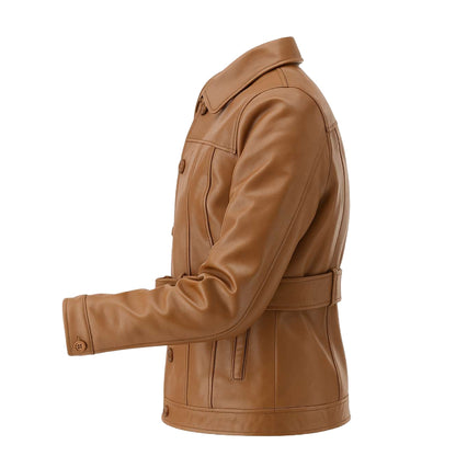 Buy Women’s Brown Leather Trench Coat – Classic Longline Design with Timeless Elegance & Premium Comfort