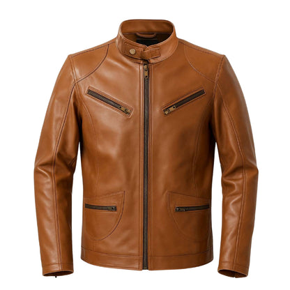 Buy Men’s Racer Brown Leather Jacket – Sleek Design, Premium Craftsmanship & Road-Ready Durability