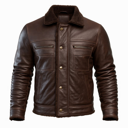 Buy Men Cowhide Coat Vintage Men Leather Jacket – Genuine Leather Bomber for Timeless Style, Everyday Comfort, Winter Warmth & All-Season Versatility