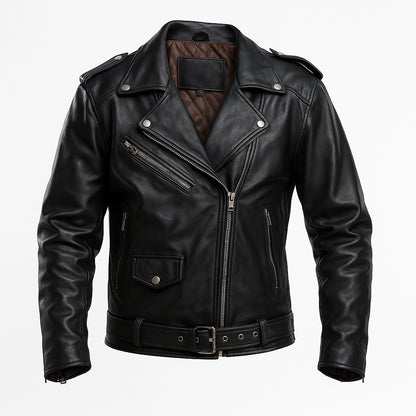 Buy Men Black Hooded Motorcycle Leather Jacket – Genuine Leather Biker Jacket for Rugged Style, Winter Warmth, Road-Ready Comfort & All-Season Versatility