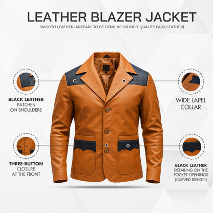 Buy Men’s Western Leather Blazer – Genuine Brown & Blue Leather Jacket for Timeless Western Style, Everyday Comfort, Year-Round Versatility & Rugged Durability