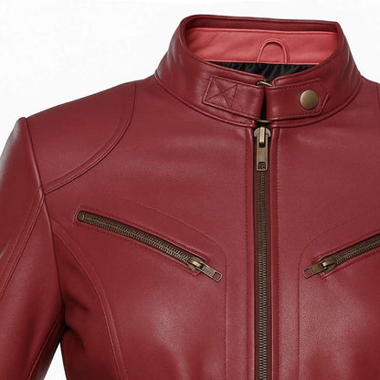 Buy Maroon Women Biker Leather Jacket – Premium Leather Outerwear for Style, Comfort & Ride-Ready Performance